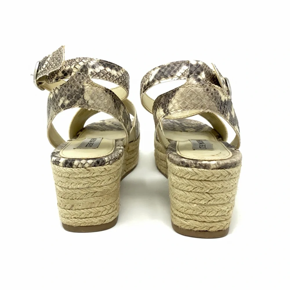Steve Madden Beige Snake-Print Espadrille Platform Sandals